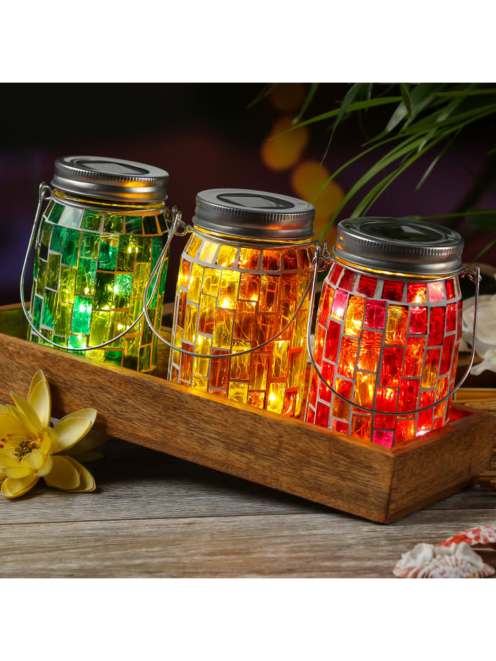 MARELIDA LED Solar Glas Windlicht Mosaik H: 13,5cm in rot günstig kaufen onesize