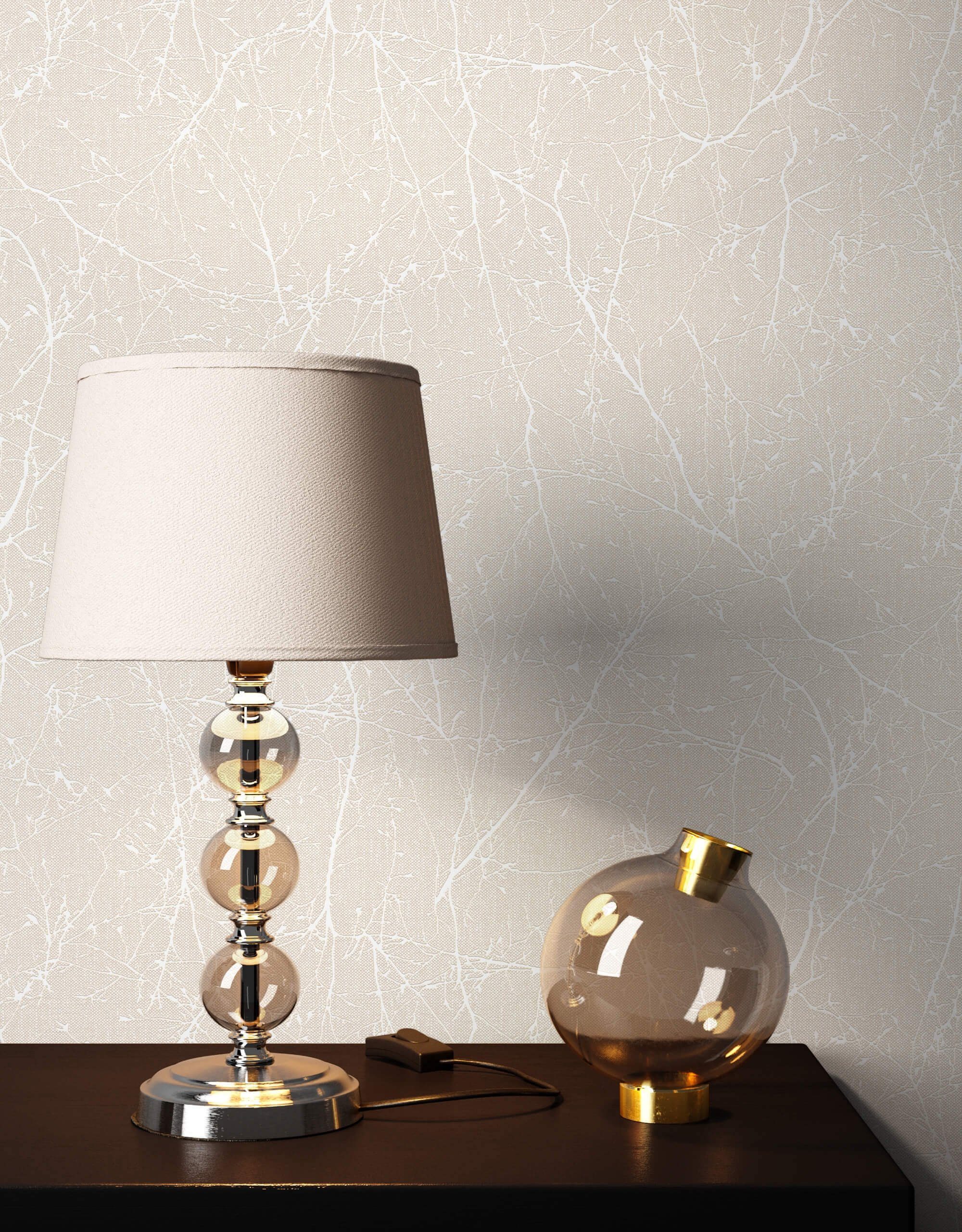 Newroom Vliestapete, Beige Tapete Floral Blumen - Blumentapete Weiß Romantisch Modern Blätter Zweige für Wohnzimmer Schlafzimmer Flur