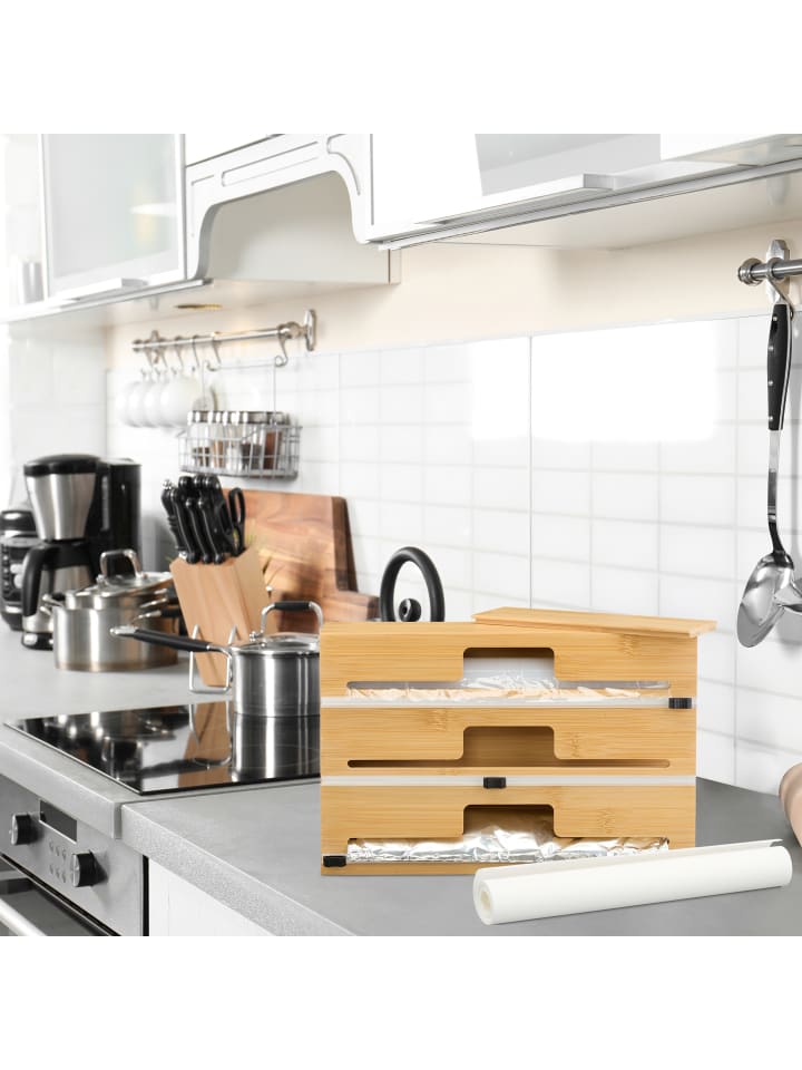 relaxdays Folienspender in Natur - 2 Rollen günstig kaufen onesize