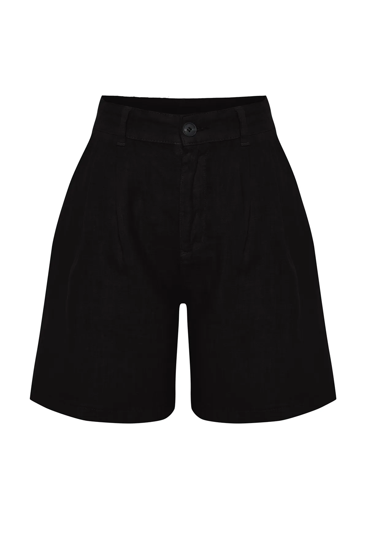 Trendyol Collection  Schwarze Shorts mit hoher Taille und Falten aus 100 % Leinen TWOSS24SR00093