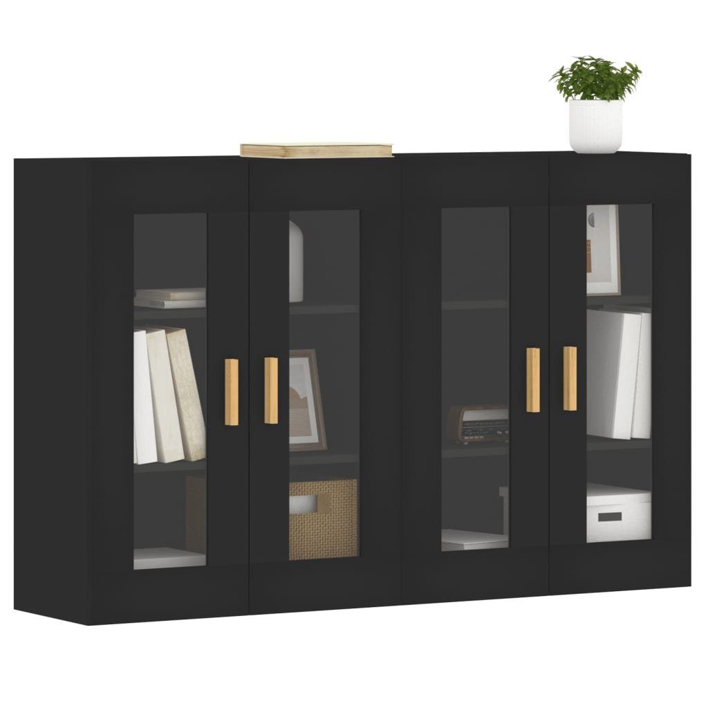 vidaXL Anrichte Wandschränke 2 Stk Schwarz Holzwerkstoff Glas Vitrine Hängeschrank