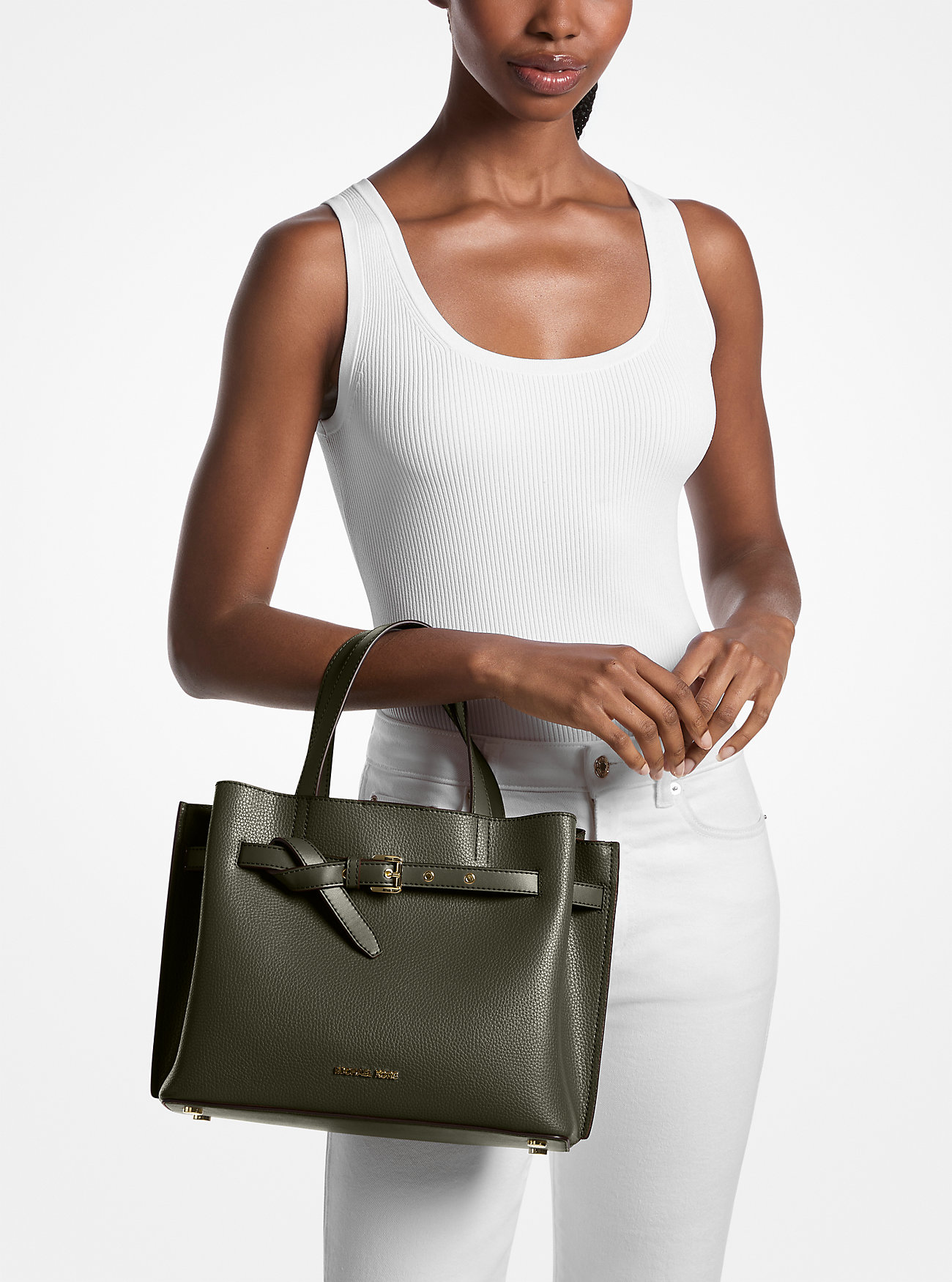 Emilia Medium Pebbled Leather Satchel - IVY