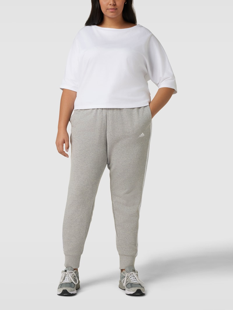 Sweatpants mit Label-Stitching in mittelgrau meliert