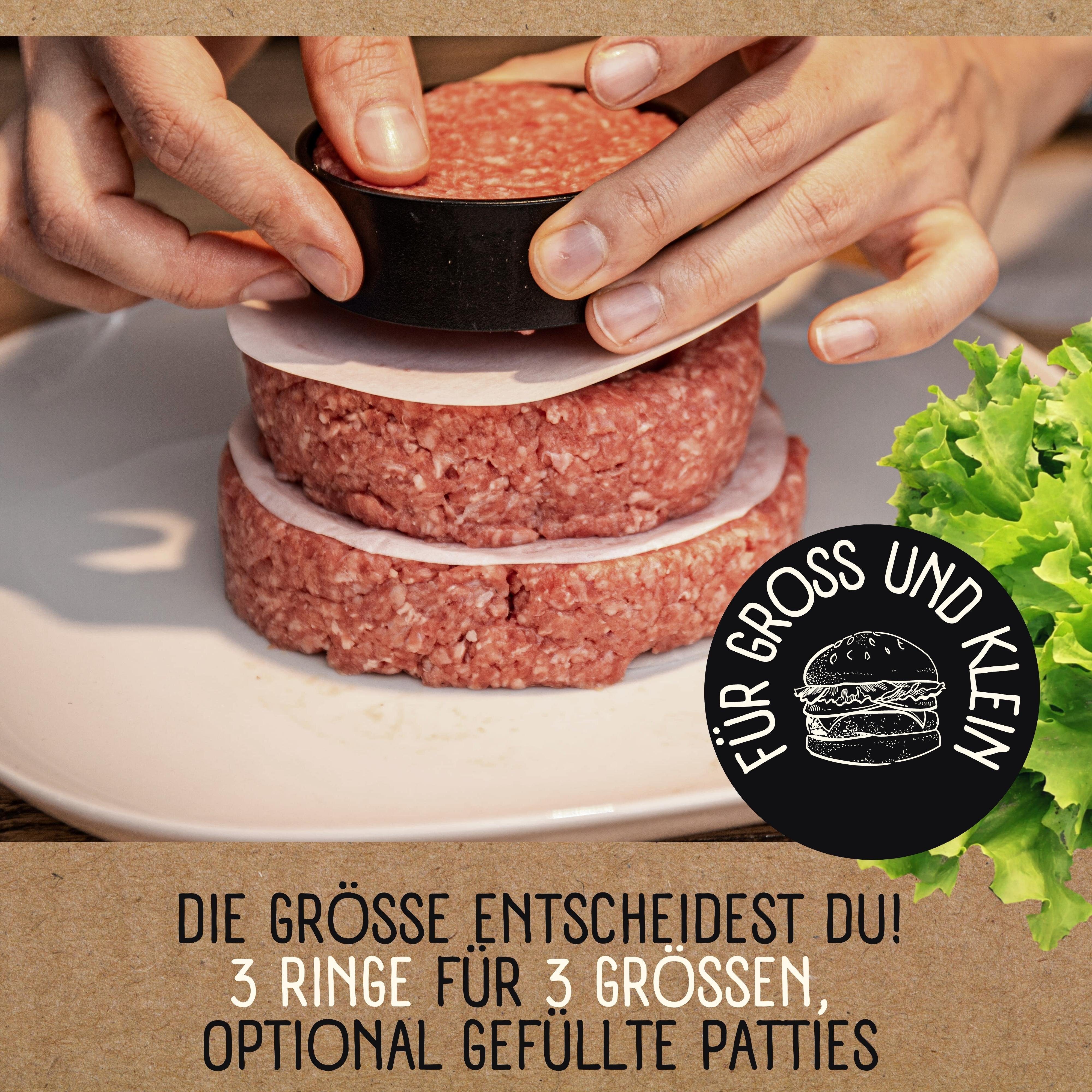 riijk Burgerpresse Hamburgerpresse, Kunststoff, Burgerpresse Set mit Pattie-Trenner und Rezepten