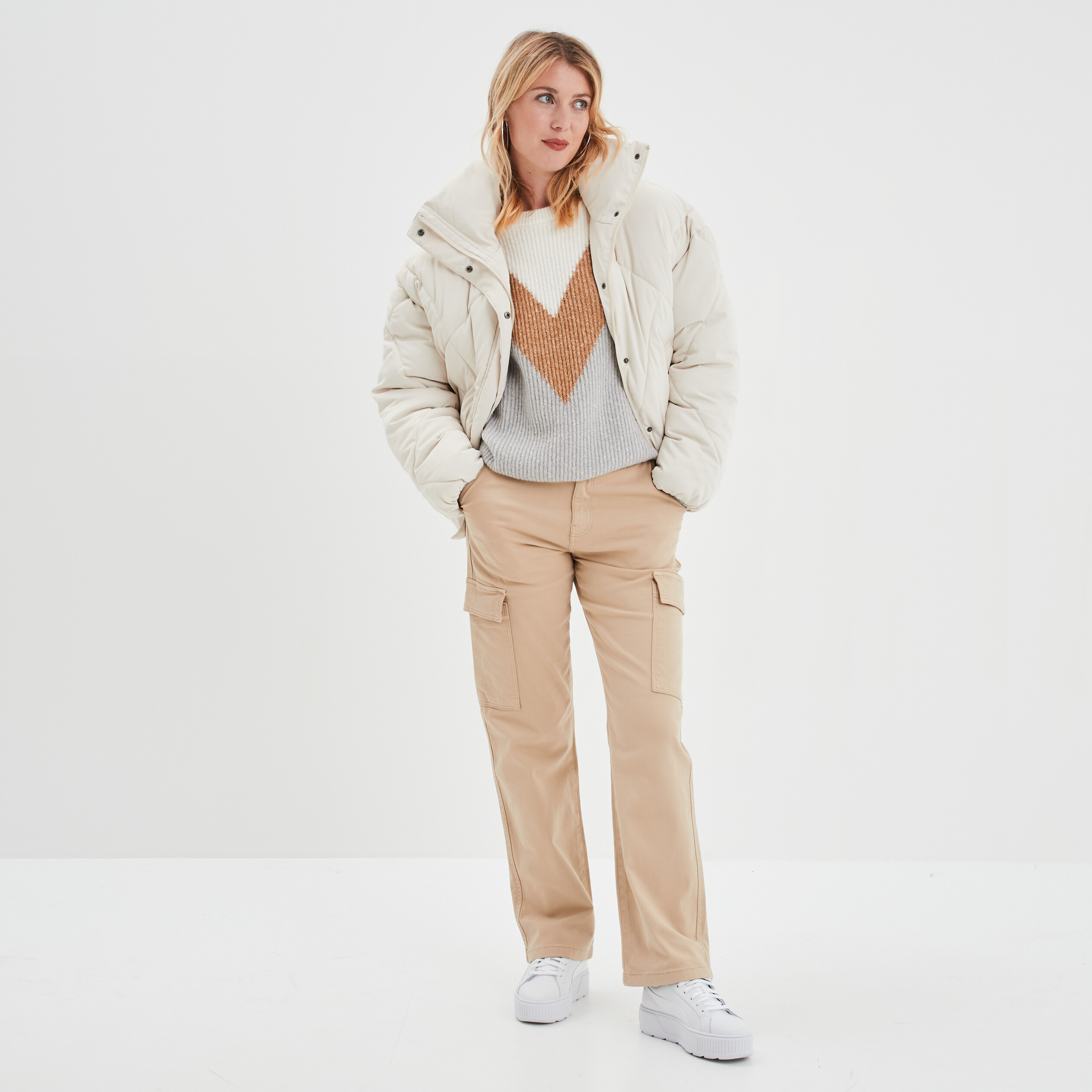 Pull manches longues gris clair femme | La Halle