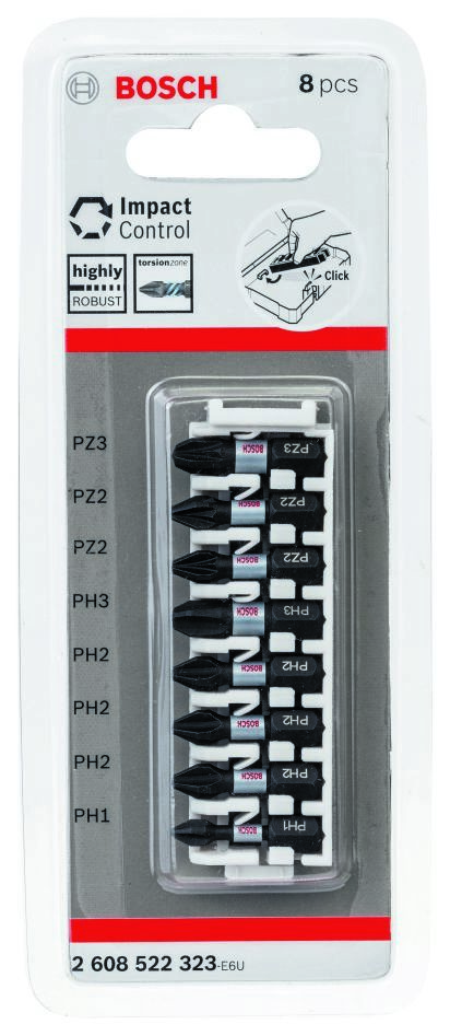Bosch Blue Accessories 2608522323 Set di punte per avvitatore a impulsi Phillips/Pozidriv da 8 pezzi
