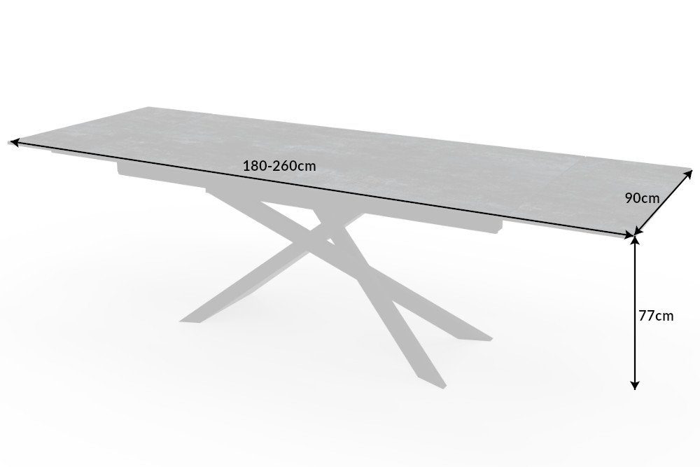 riess-ambiente Esstisch EUPHORIA 180-220-260cm grau / schwarz (Einzelartikel, 1-St), Keramik · ausziehbar · Lava-Optik · Industrial Design