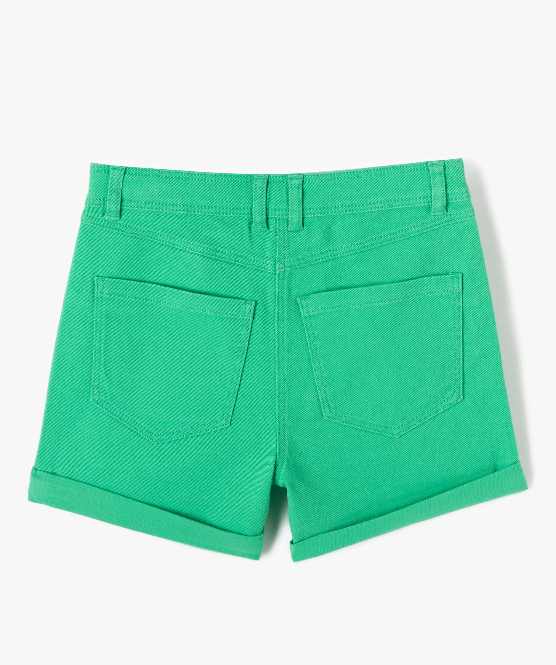 Short fille en toile denim avec revers vert | GEMO