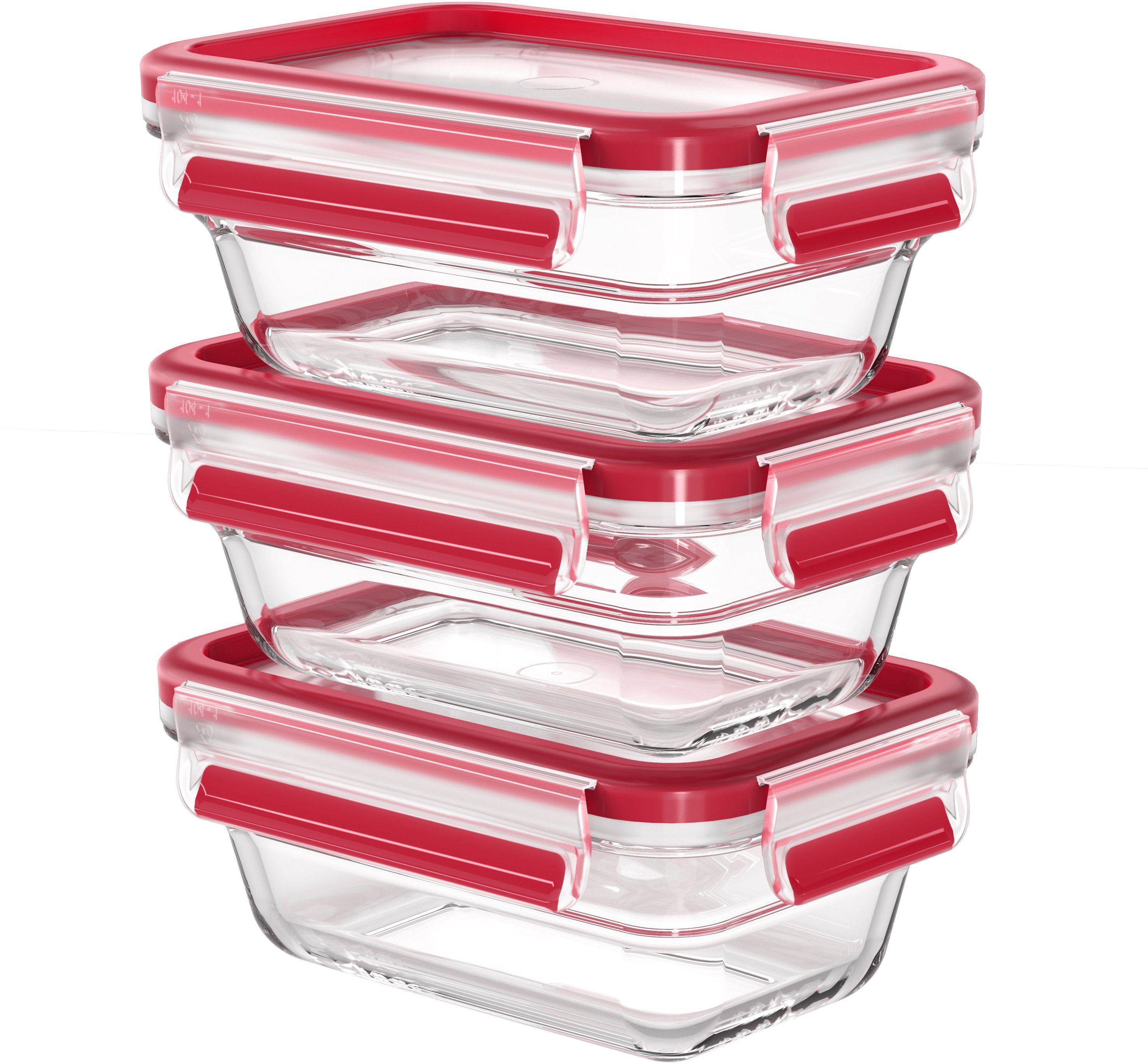 Emsa Frischhaltedose Clip & Close Glas, Glas, Kunststoff, (Set, 3-tlg), 3x0,45L, gefrier-, backofen-, mikrowellen- und spülmaschinenfest