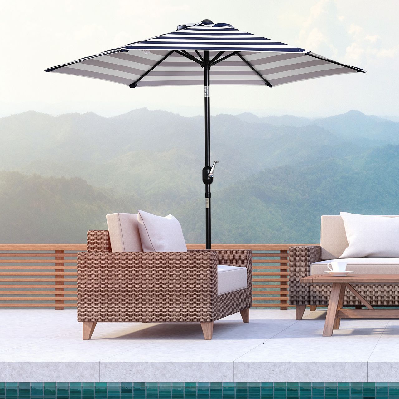 Outsunny Sonnenschirm Terrassenschirm Gestell Stahl im Freien Blauer Streifen