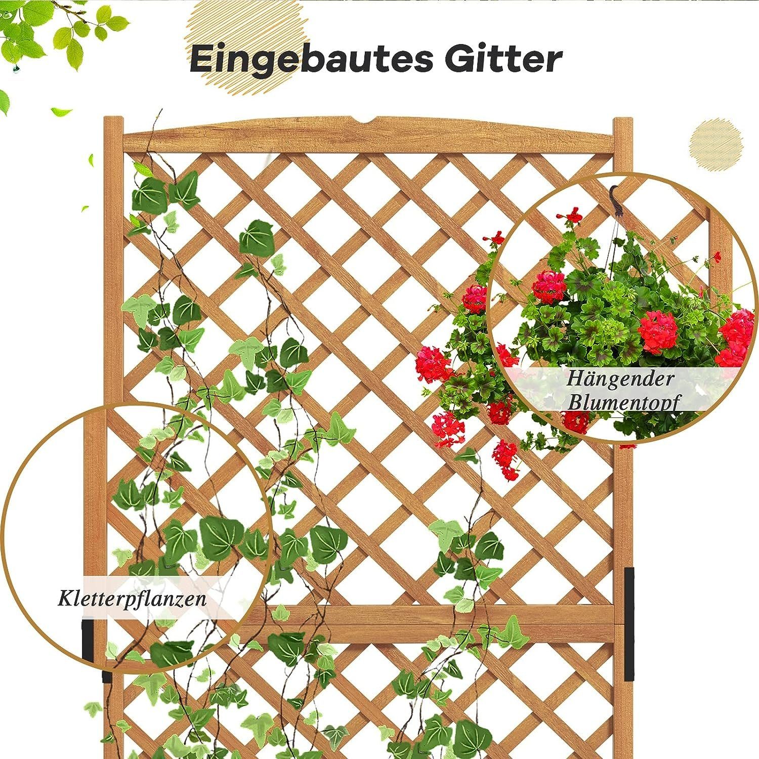 KOMFOTTEU Blumenkasten Hochbeet, mit Rankgitter, 90x44,5x180,5 cm