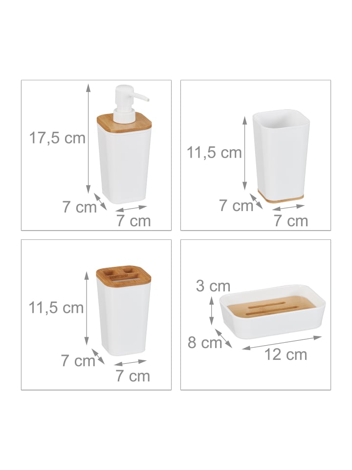 relaxdays 4-teiliges Badaccessoires-Set in Weiß günstig kaufen onesize
