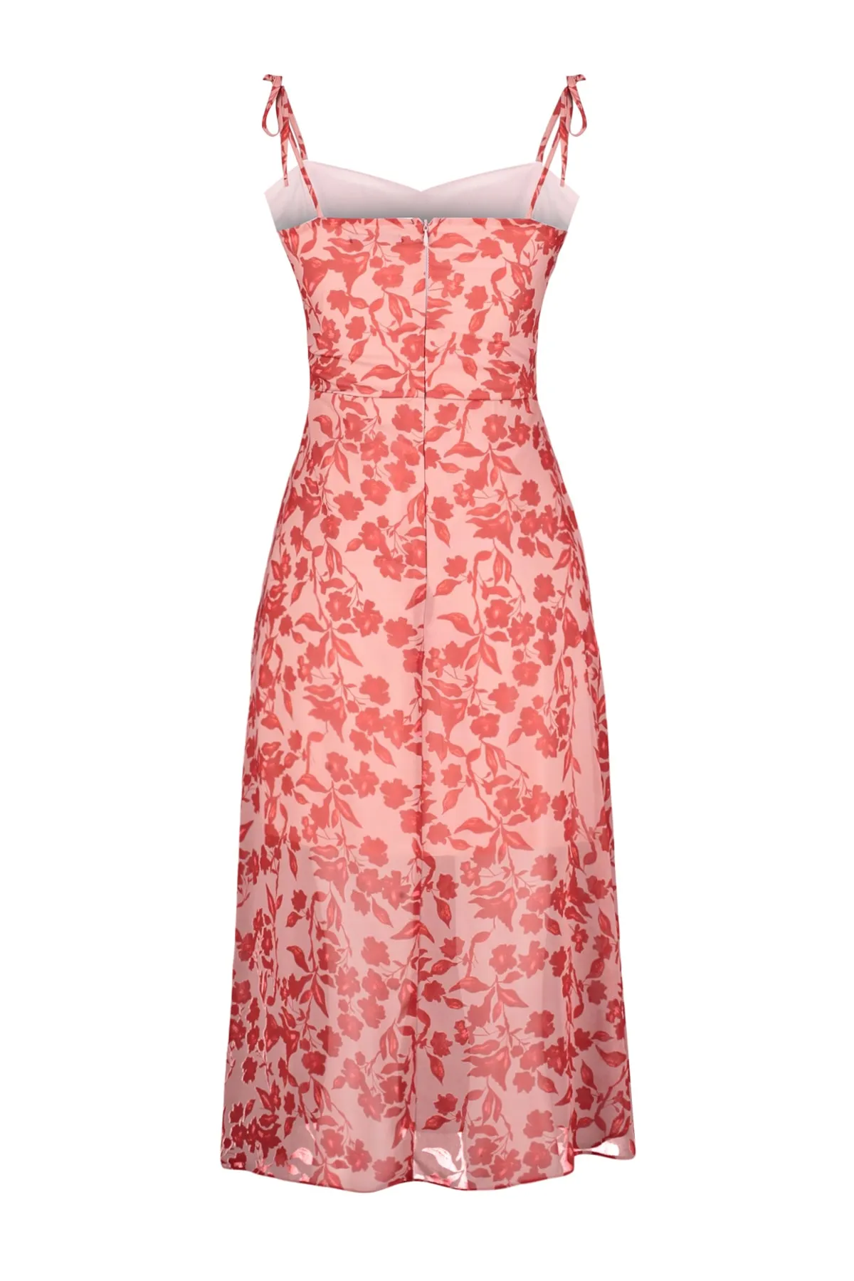 Trendyol Collection  Rotes gewebtes Midi-Kleid mit gefüttertem Blumenmuster TWOSS23EL01660