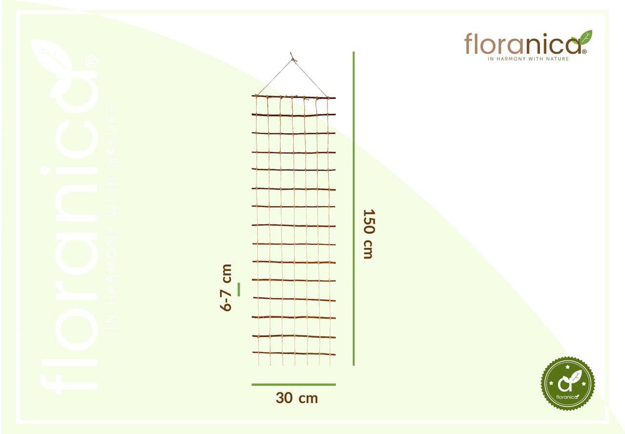 Pemicont Floranica Rankhilfe Rankgitter für Kletterpflanzen Länge 150cm Breite 30cm Naturweide Ökologische Schnur und Jutesack Stütze für Rosen Kletterpflanzen Gemüse Reben