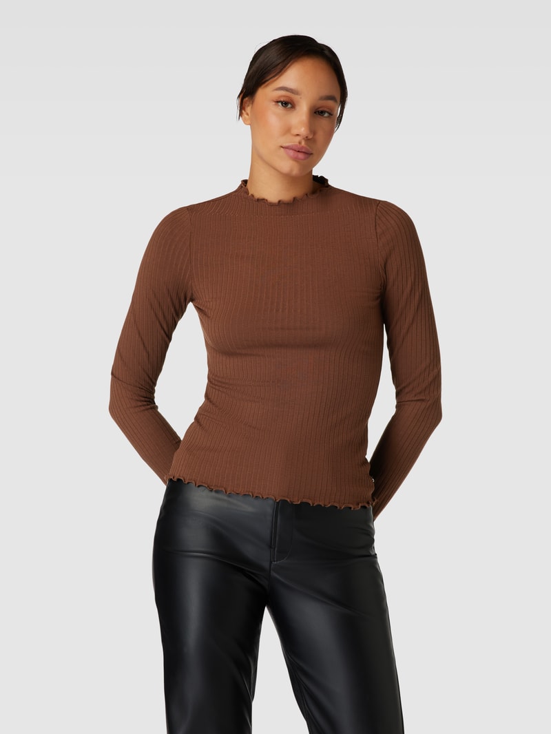 Longsleeve mit Muschelsaum in schokobraun
