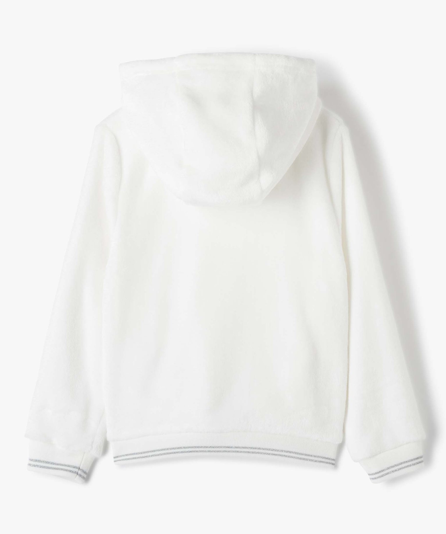 Sweat fille zippé à capuche en maille peluche ecru | GEMO