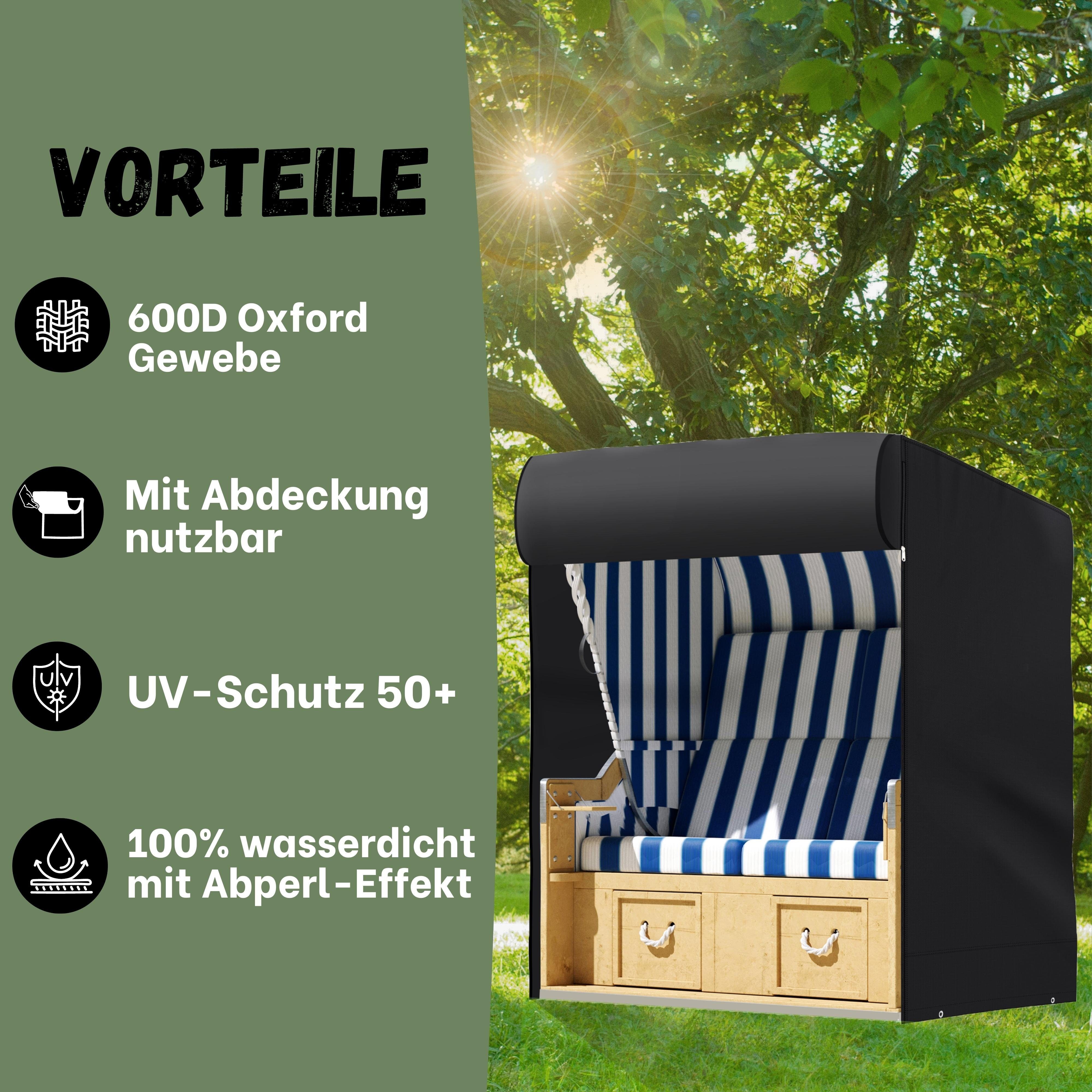 riijk Strandkorb-Schutzhülle Strandkorbhülle winterfest 600D Oxford Gewebe wasserdicht UV beständig, 135 cm breit, Gartenmöbel Abdeckung