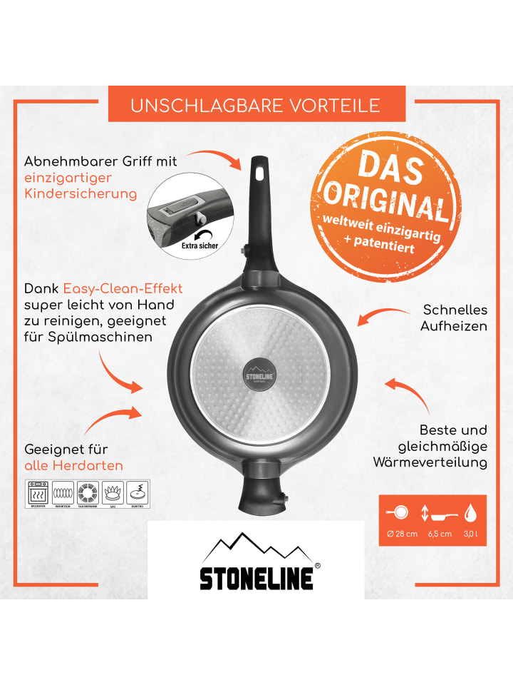 Stoneline Schmorpfanne 28 cm mit abnehmbarem Griff | mit Deckel in Anthrazit günstig kaufen Ø 28 cm