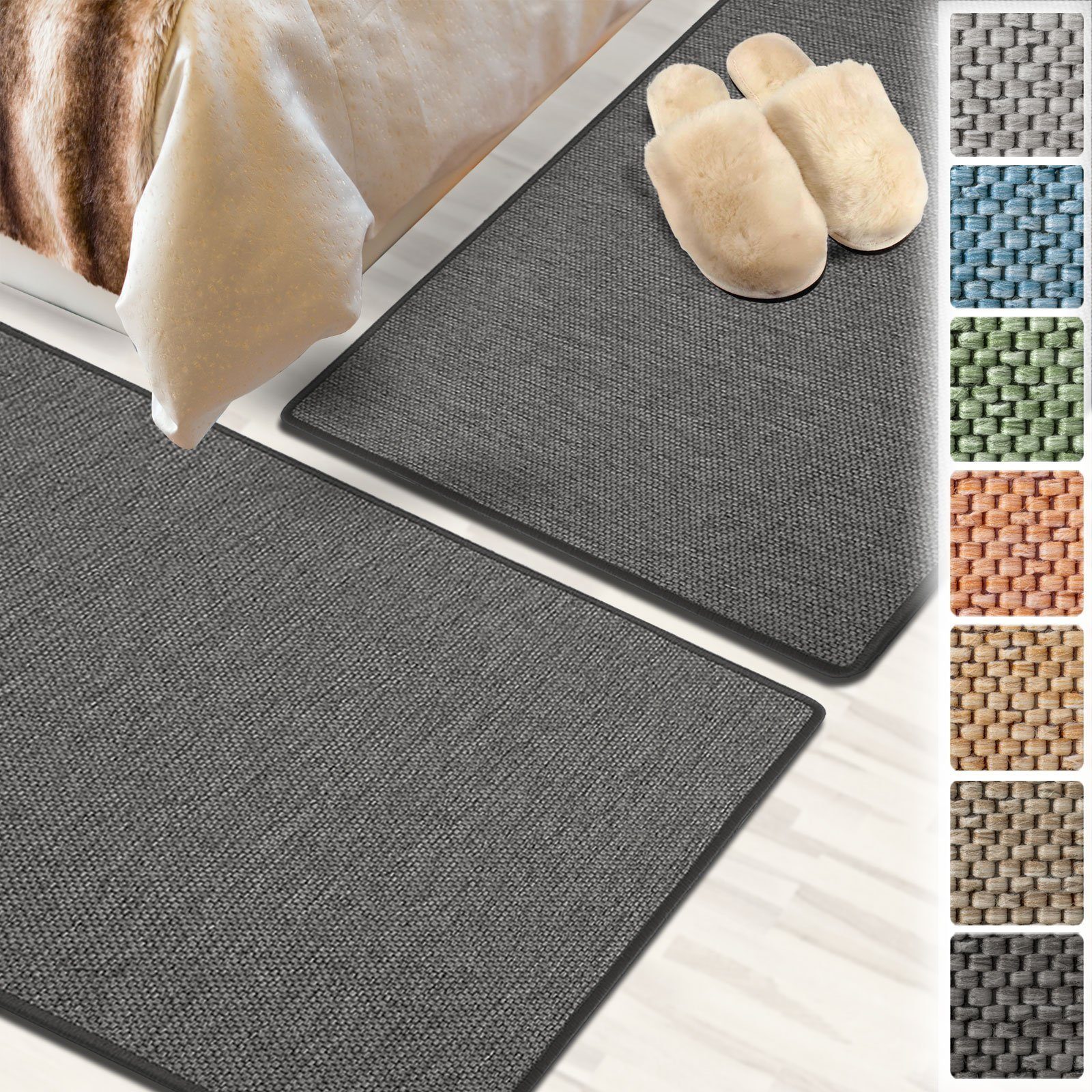 Bettumrandung Sabang Anthrazit, 3 Größen, Bettvorleger, Läufer-Set Floordirekt, Höhe 3.5 mm, (3-tlg), in Sisal-Optik
