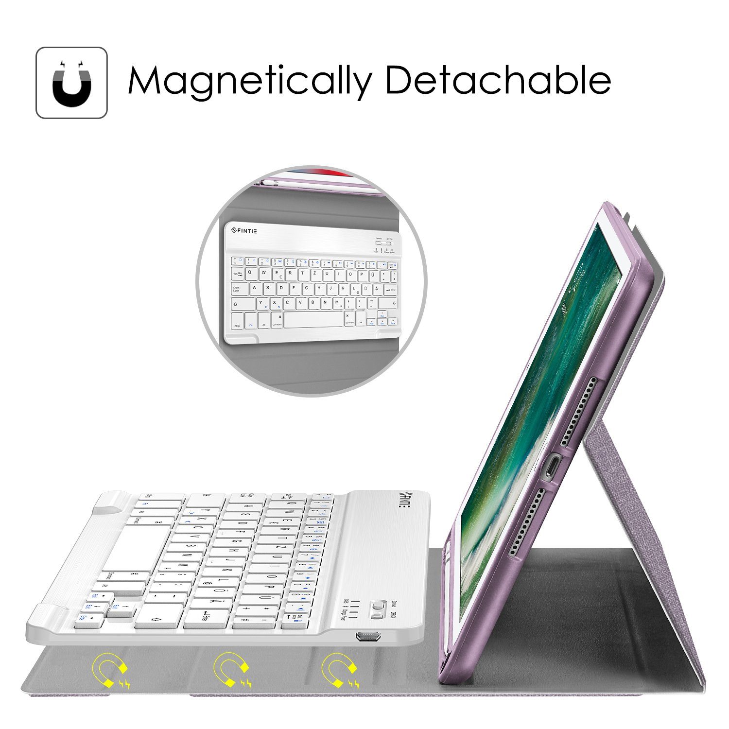 Fintie Tablet-Hülle für iPad 9.7 2018 (6. Gen) mit magnetisch QWERTZ Bluetooth Tastatur, Soft TPU Rückseite Gehäuse Keyboard Case mit eingebautem Pencil Halter