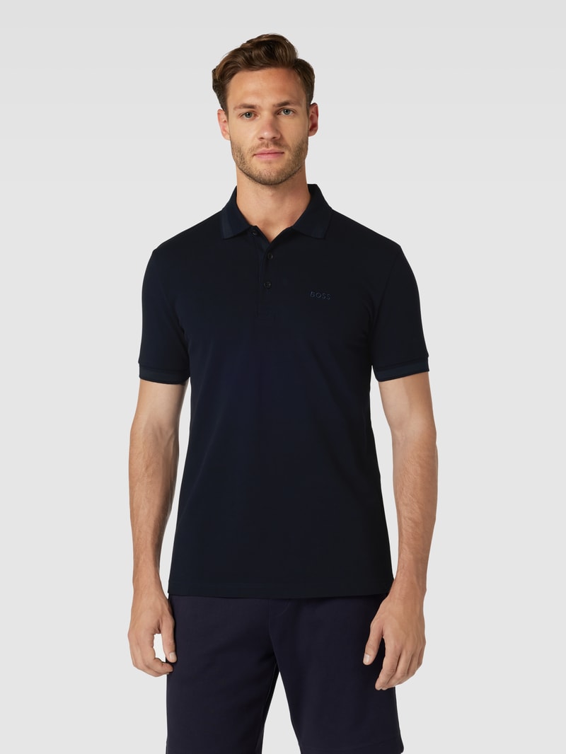 Regular Fit Poloshirt mit Label-Stitching Modell 'PADDY' in marineblau