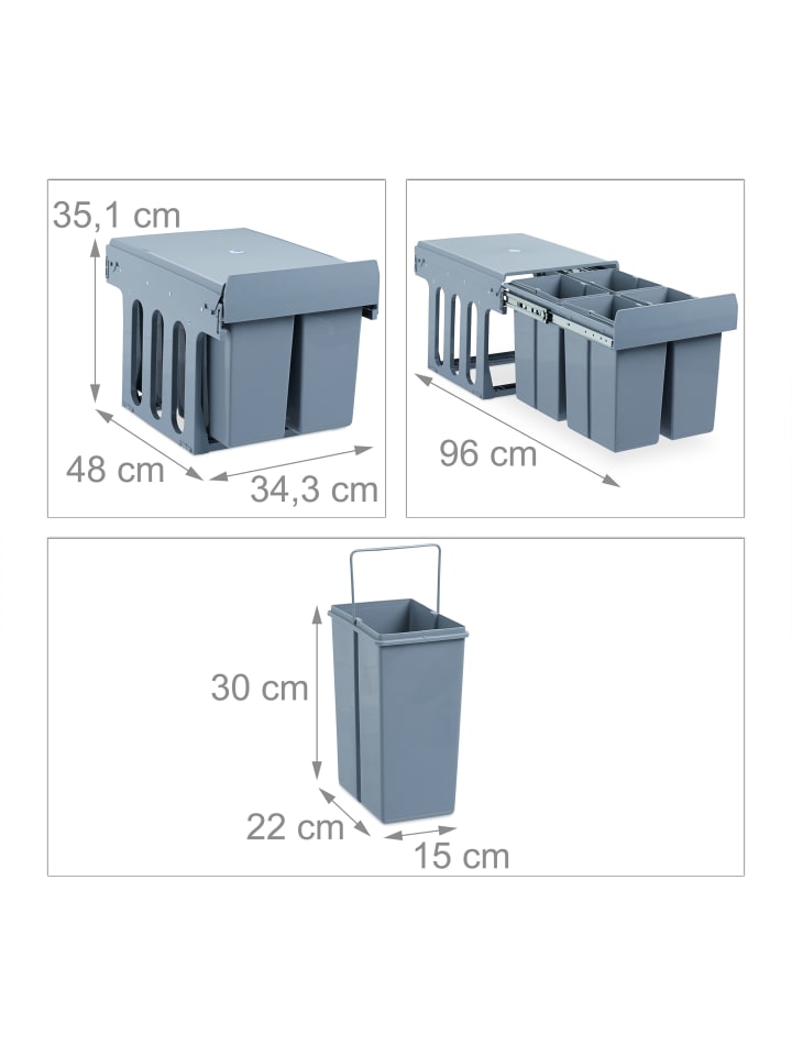 relaxdays Einbaumülleimer in Grau je 8 L - (B)34,3 x (H)35,1 x (T)48 cm günstig kaufen onesize