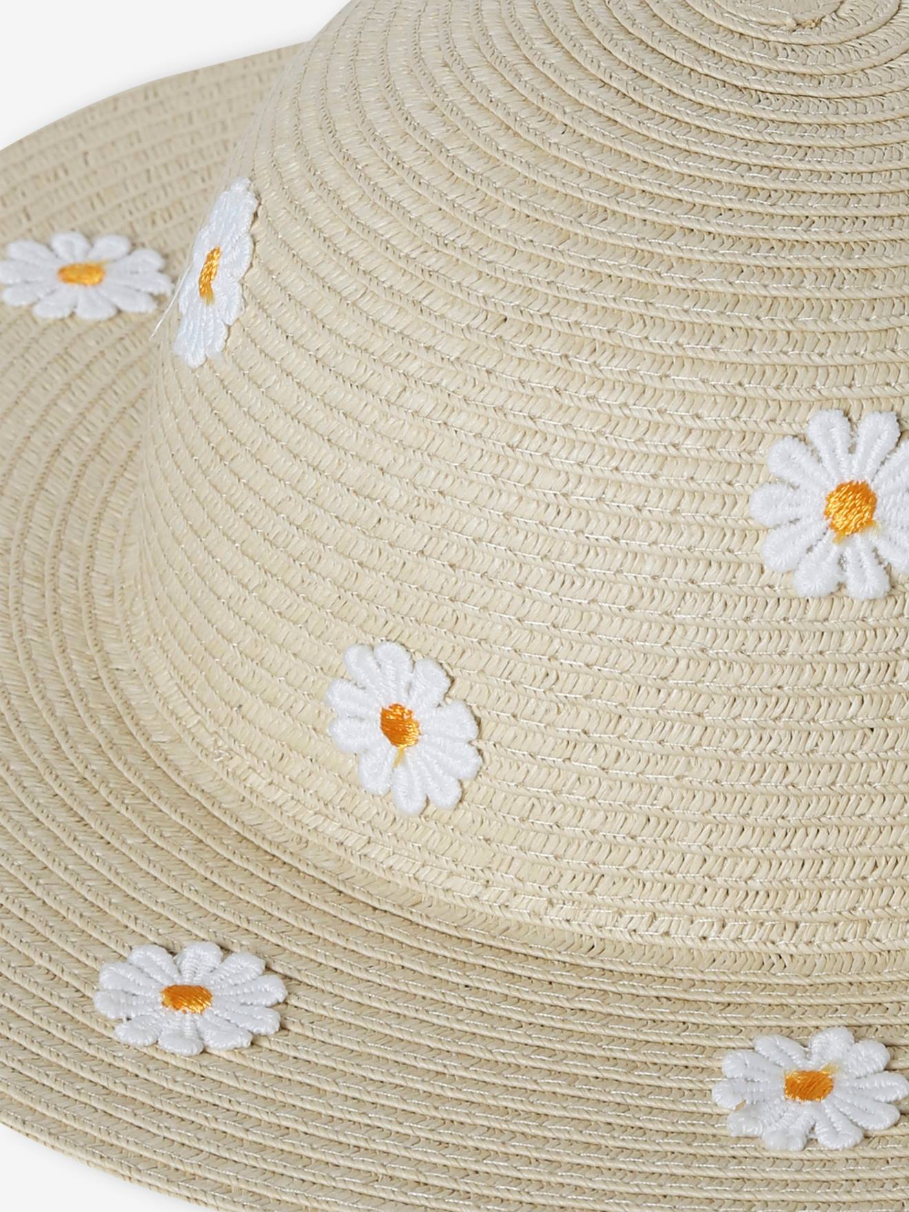 Chapeau aspect paille avec marguerites fille sable