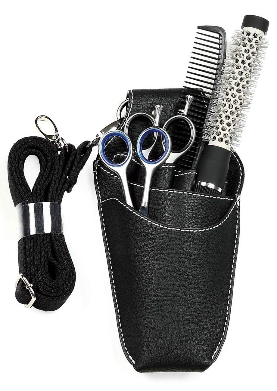 Kosmetex Kosmetikkoffer Friseur Holster Gürteltasche Scherentasche, Friseurtasche Eco-Leder schwarz