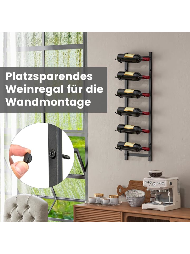 COSTWAY Weinregal Wand für 6 Flaschen in Schwarz günstig kaufen 22 cm