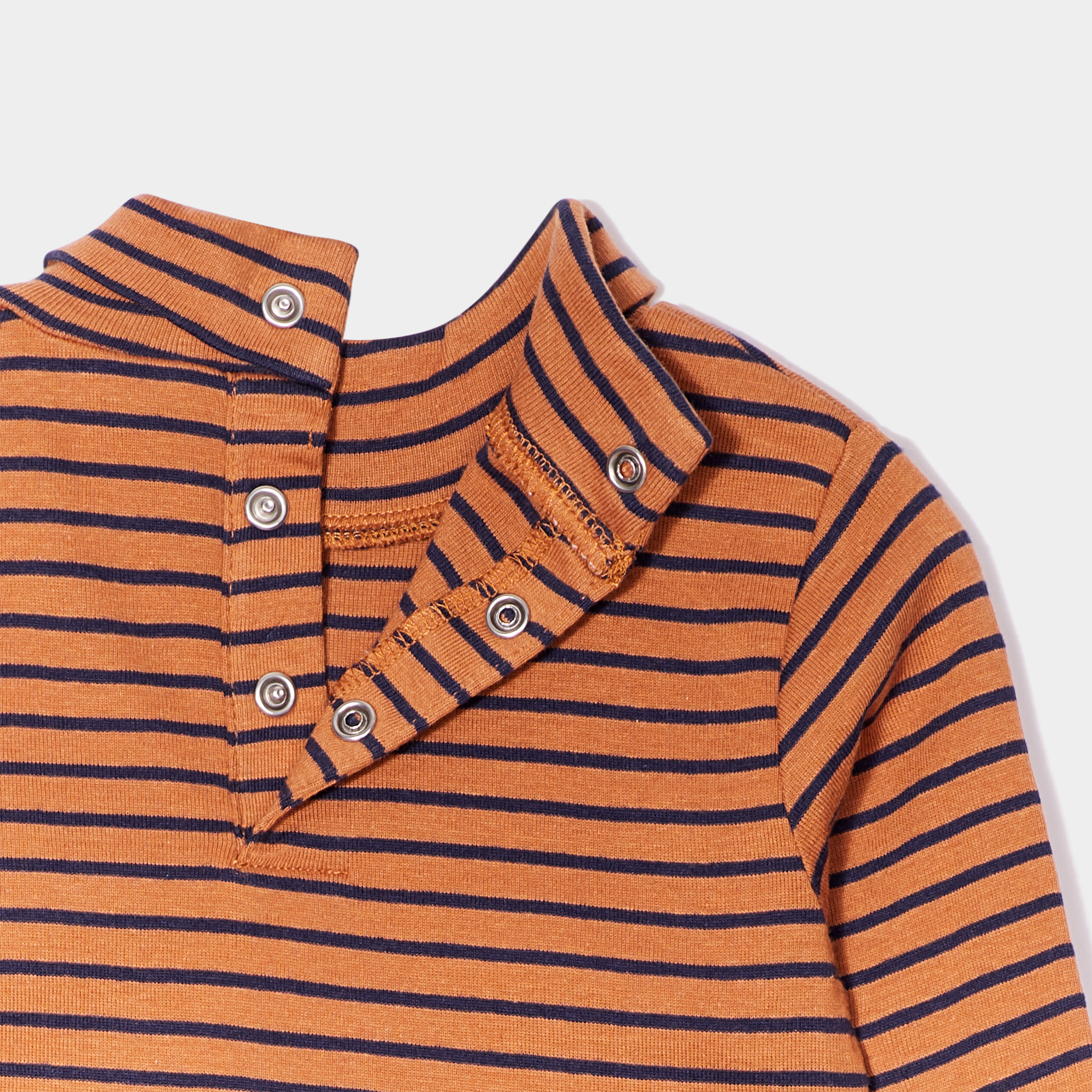 Sous-pull col roulé boutonné coton marron cognac bébé garçon | La Halle