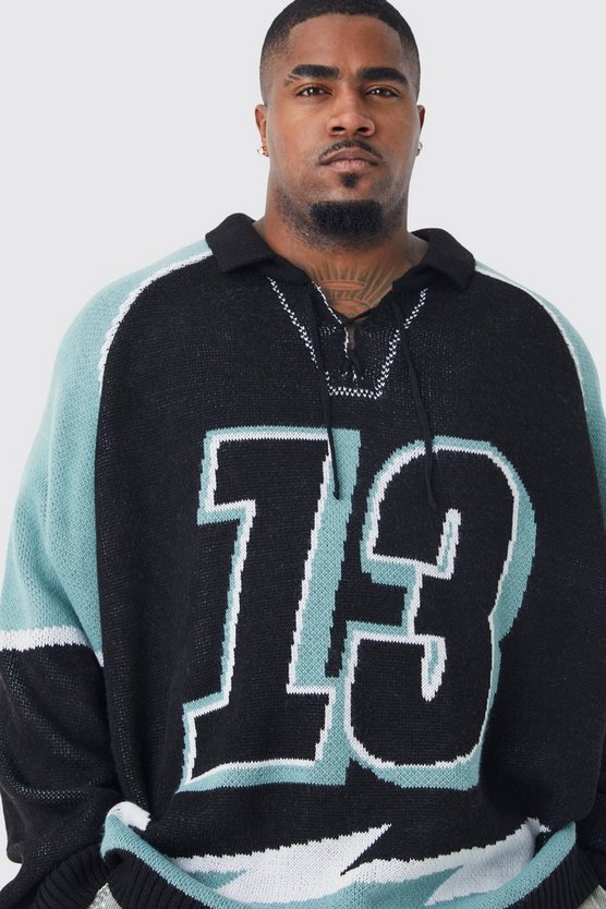 Plus geschnürter Oversize Hockey-Pullover