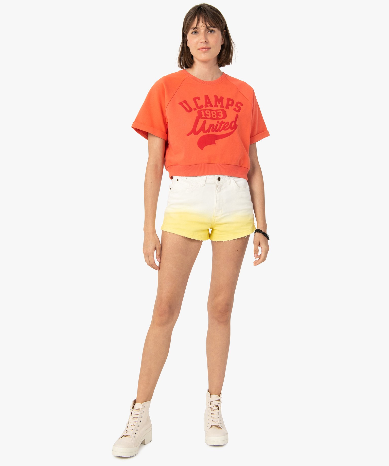 Sweat femme court à manches courtes – Camps United rose | GEMO