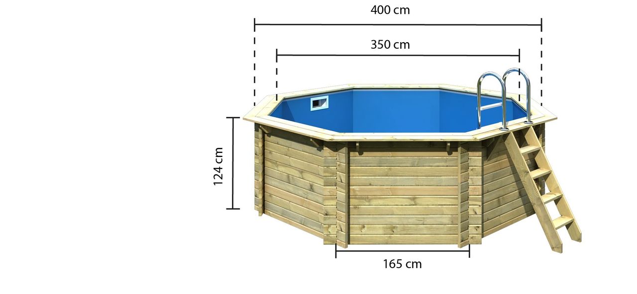 Karibu Massivholzpool 1 A mit Edelstahl-Einhängeleiter kesseldruckimprägniert