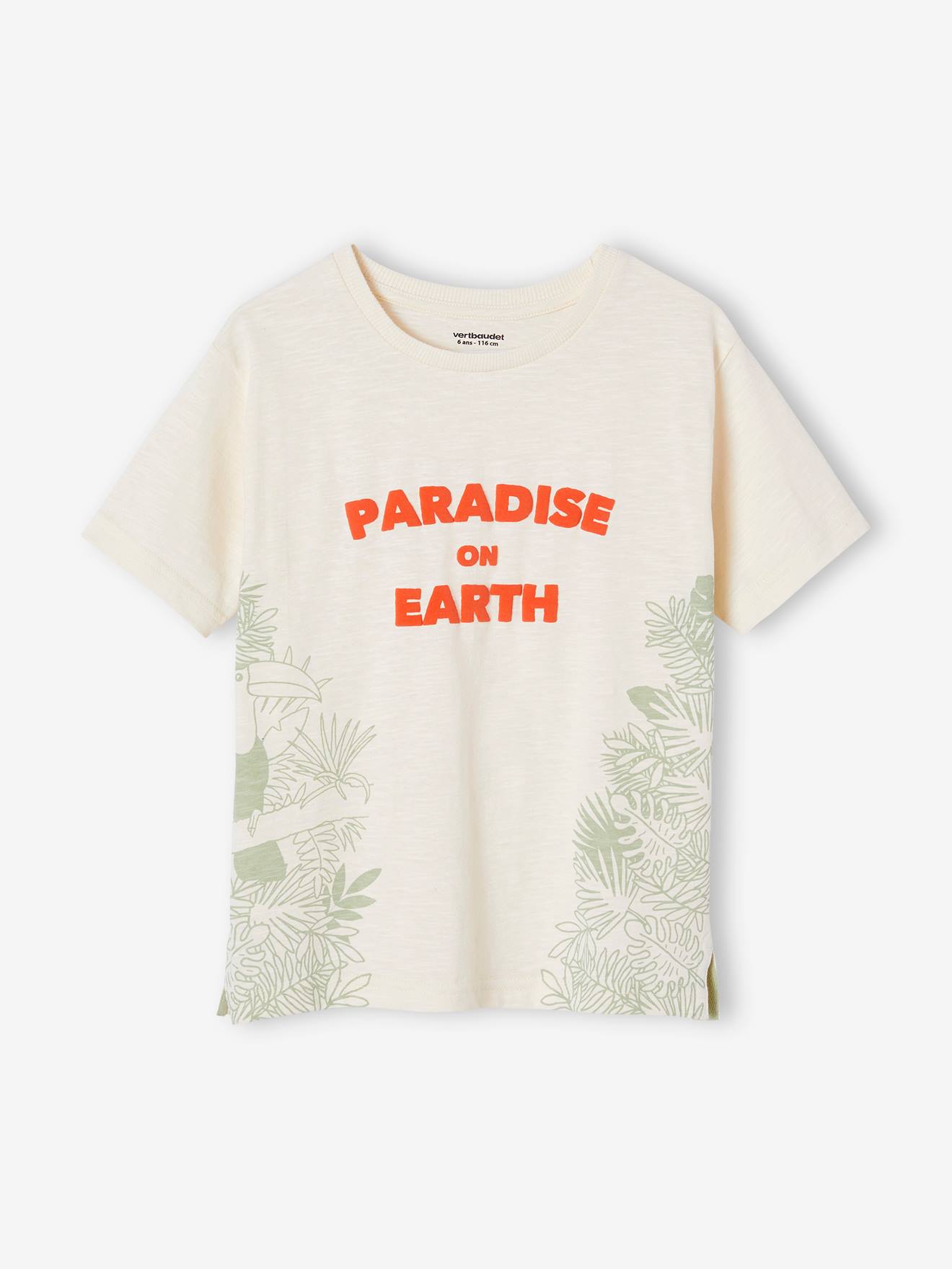 Vertbaudet Jungen T-Shirt, Print & Schriftzug - wollweiß
