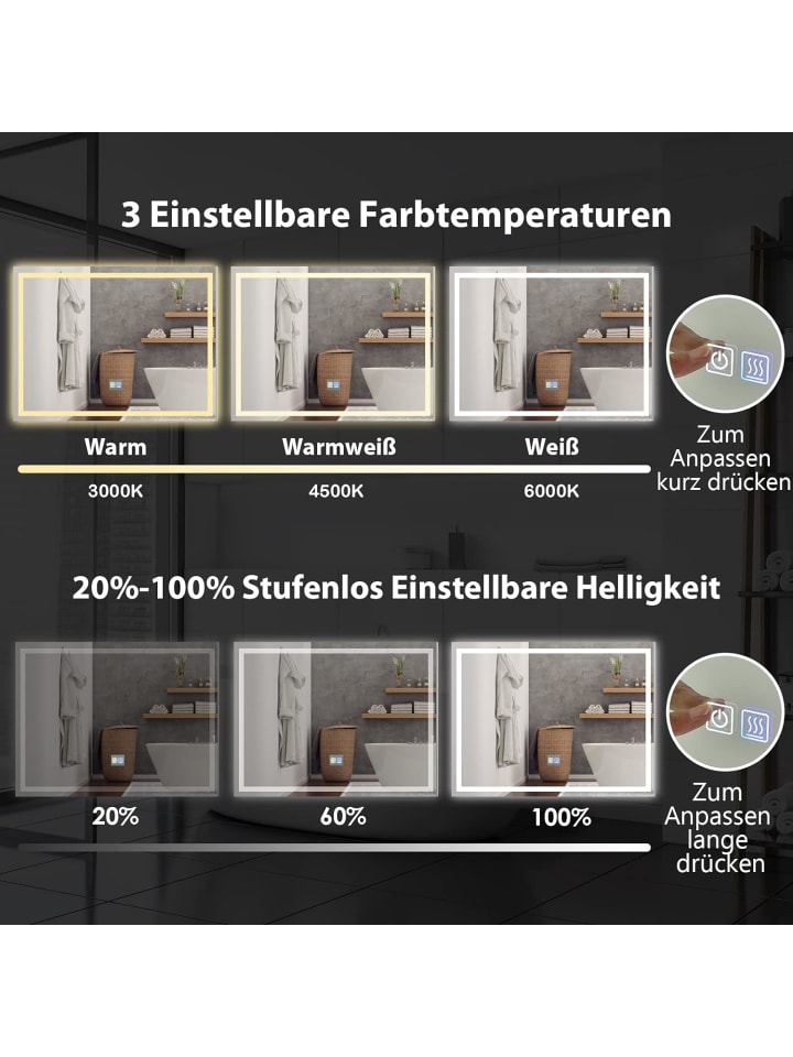 COSTWAY LED-Spiegel in Silber günstig kaufen 60 cm