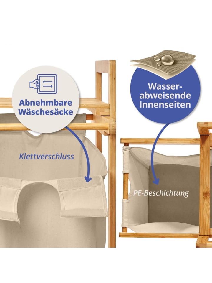 Lumaland Lumaland Wäschekorb Bambus 33x33x73cm holzfarben/beige Wäschesack ausziehbar günstig kaufen onesize