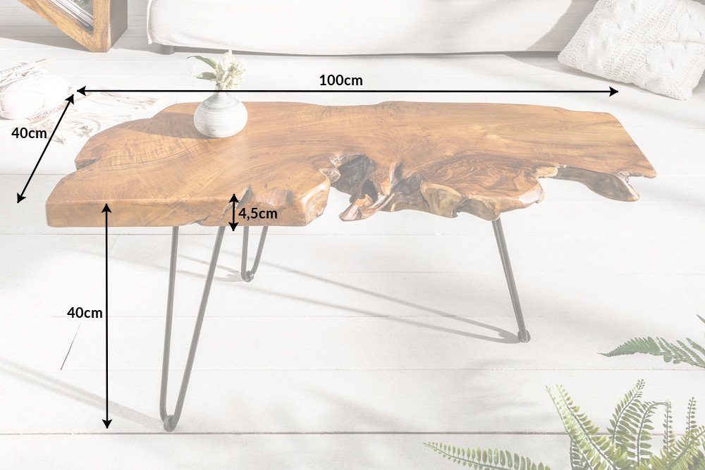 riess-ambiente Couchtisch WILD 100cm natur / schwarz, Wohnzimmer · Massivholz · Baumscheibe · Metall · Hairpin Legs