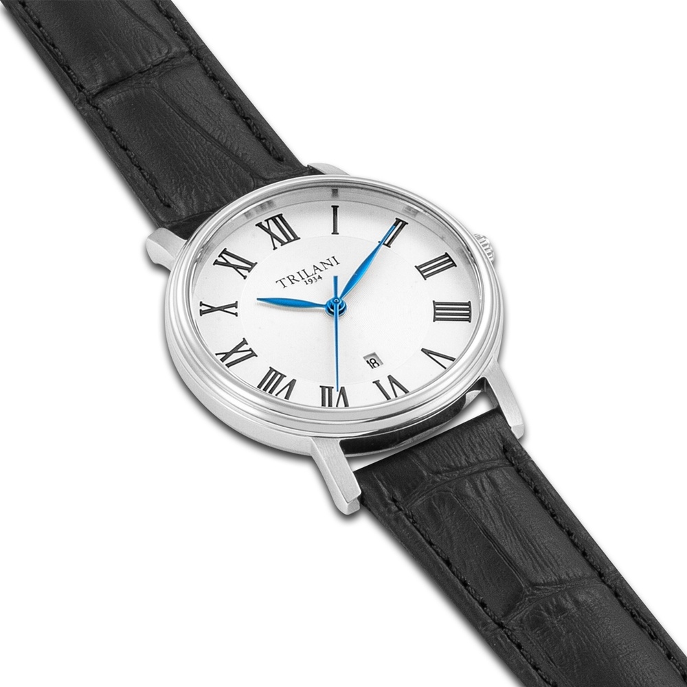 Trilani Montre à quartz en Cuir véritable en Noir Montre