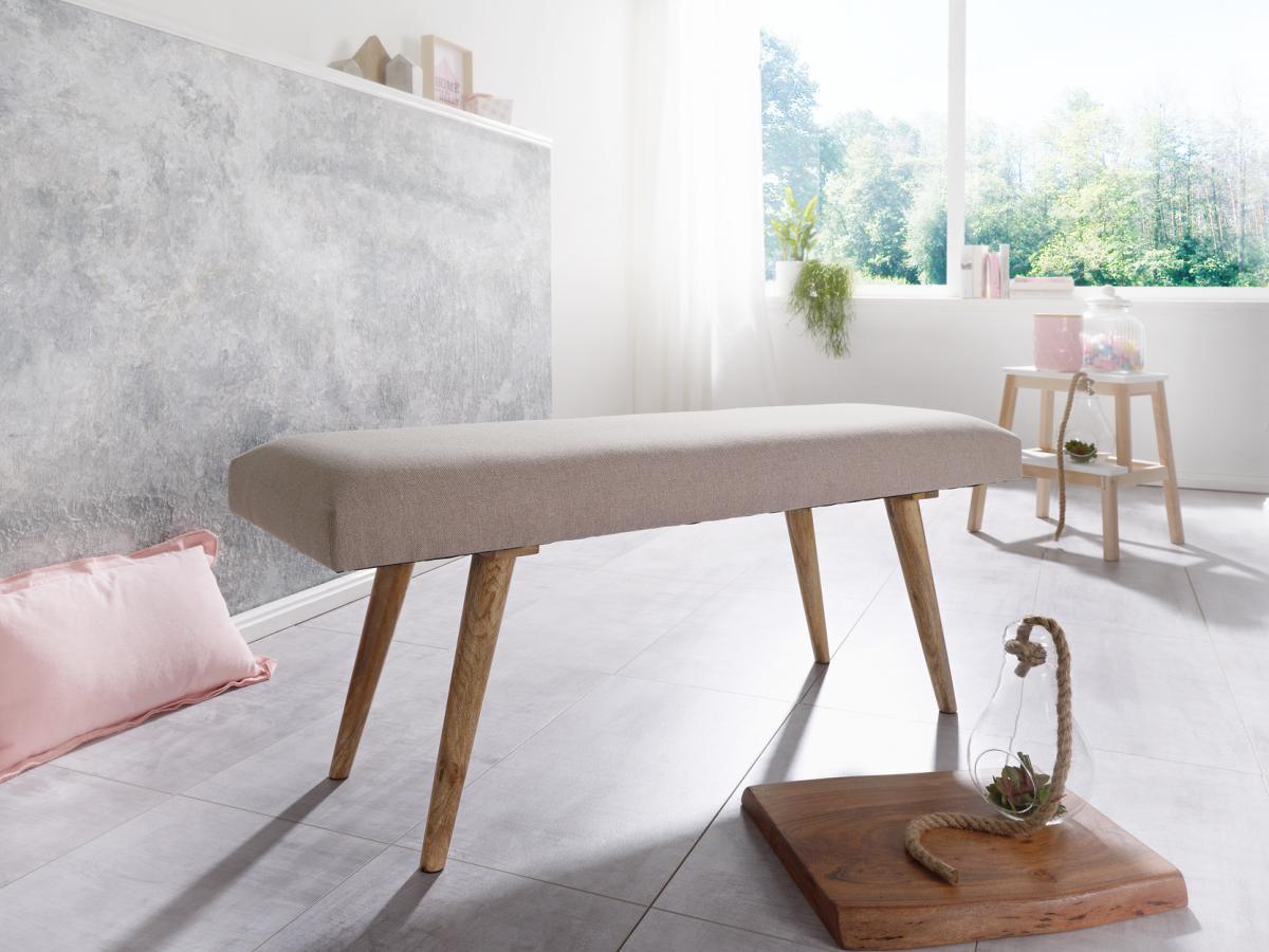 Wohnling Sitzbank SALIM Beige 117x51x38 cm im Retro Stil