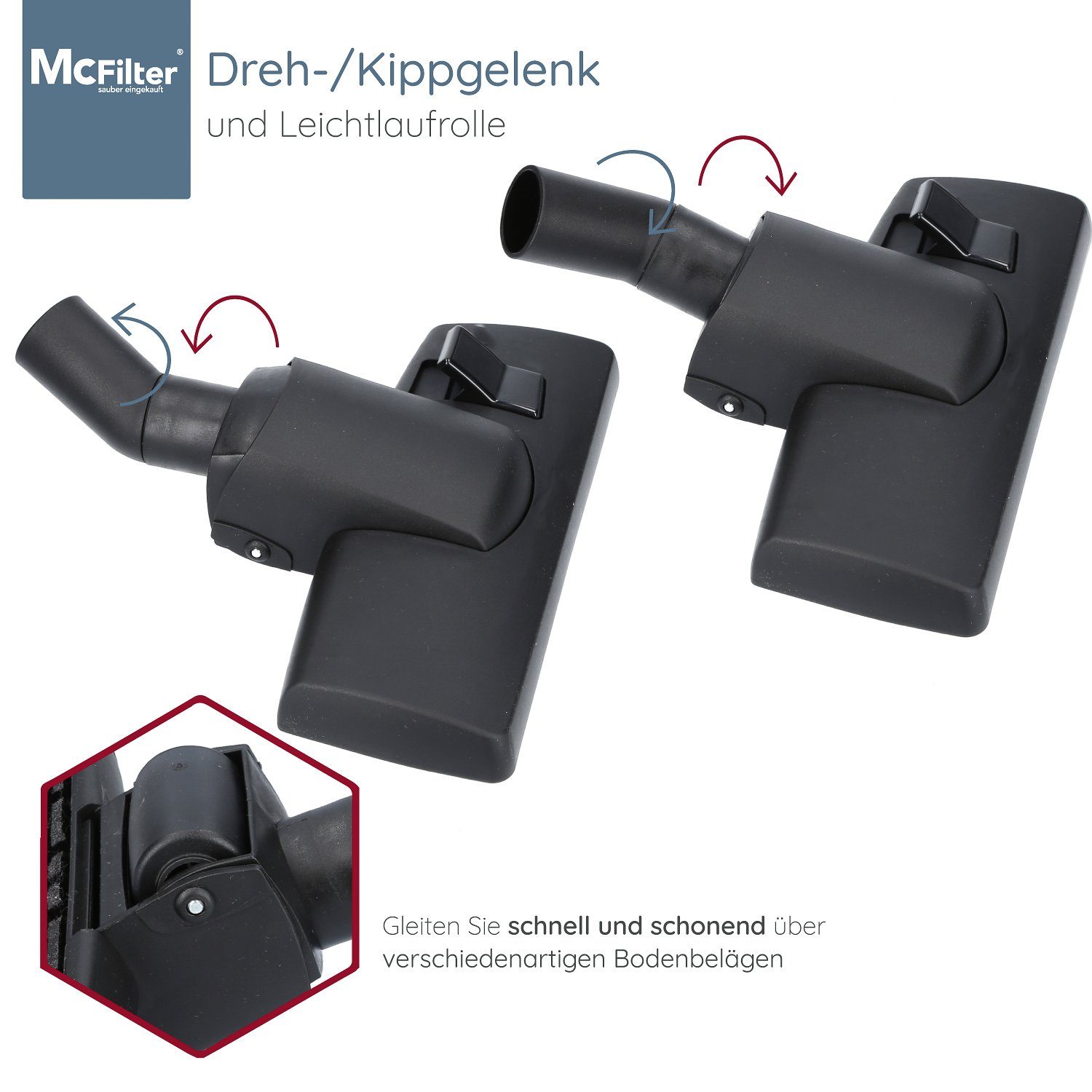 McFilter Kombidüse Universal Staubsauger Düse passend für Miele Siemens Bosch Philips AEG, (1-tlg), Electrolux uvm., Rohraußendurchmesser 32/35mm, Dreh-Kippgelenk