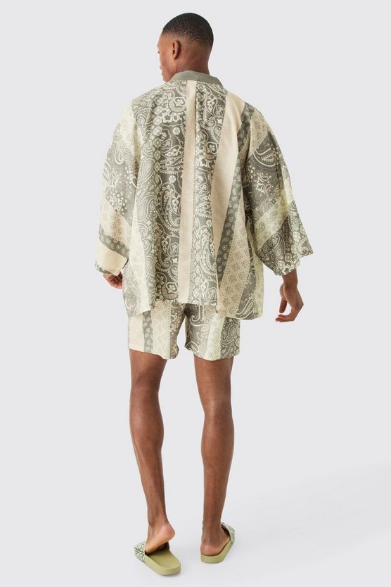 Oversize Kimono-Hemd und Badehose mit Print