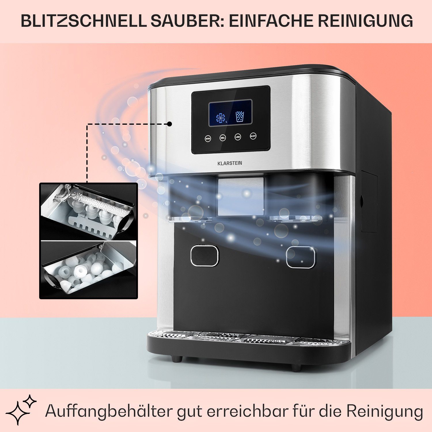Klarstein Eiswürfelmaschine Eiszeit Crush, Eiswürfelmaschine mit Crushed Ice Eiswürfelbereiter Ice Cube Maker