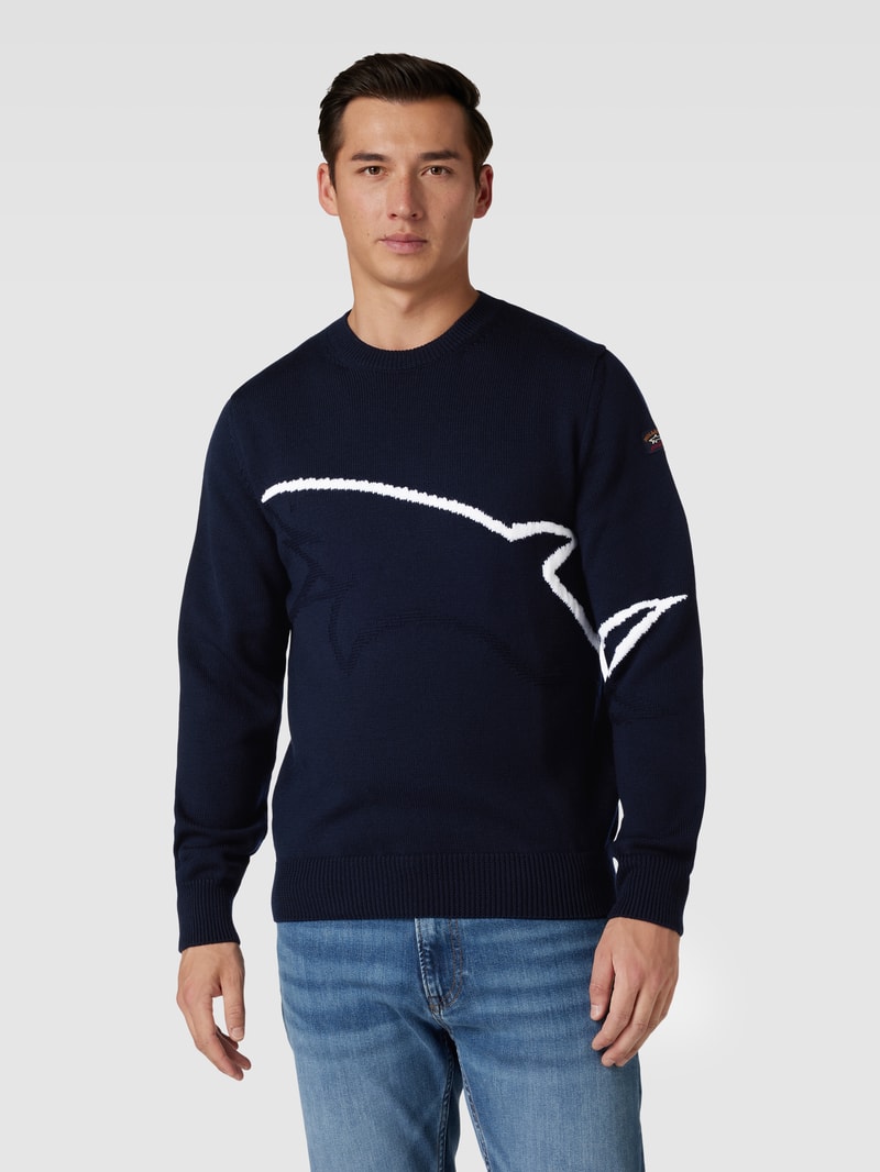 Strickpullover aus Schurwolle mit Rundhalsausschnitt in marineblau