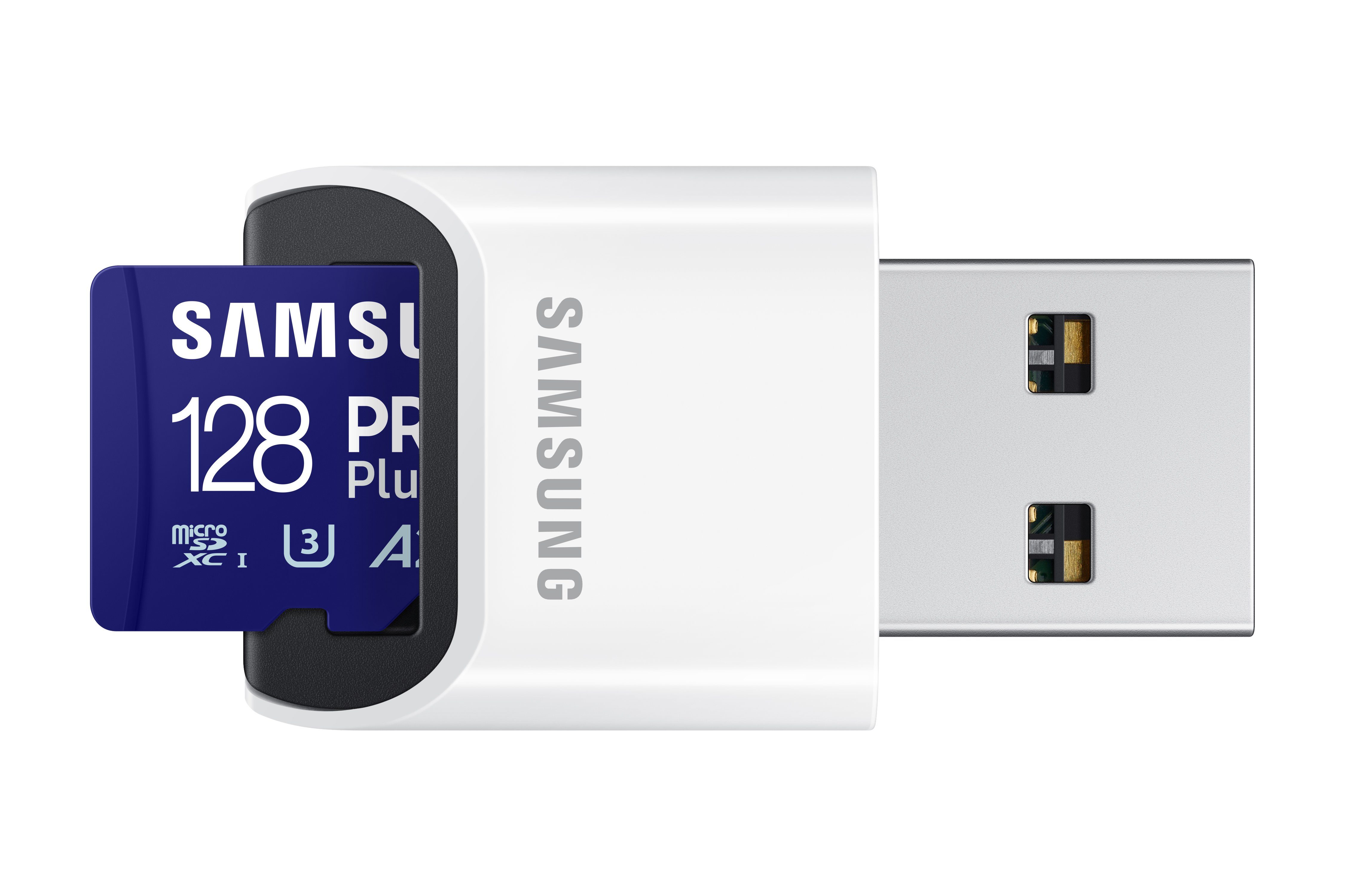 Samsung PRO Plus (2023) microSD, inkl. USB-Kartenleser Speicherkarte (128 GB, UHS Class 3, 180 MB/s Lesegeschwindigkeit)