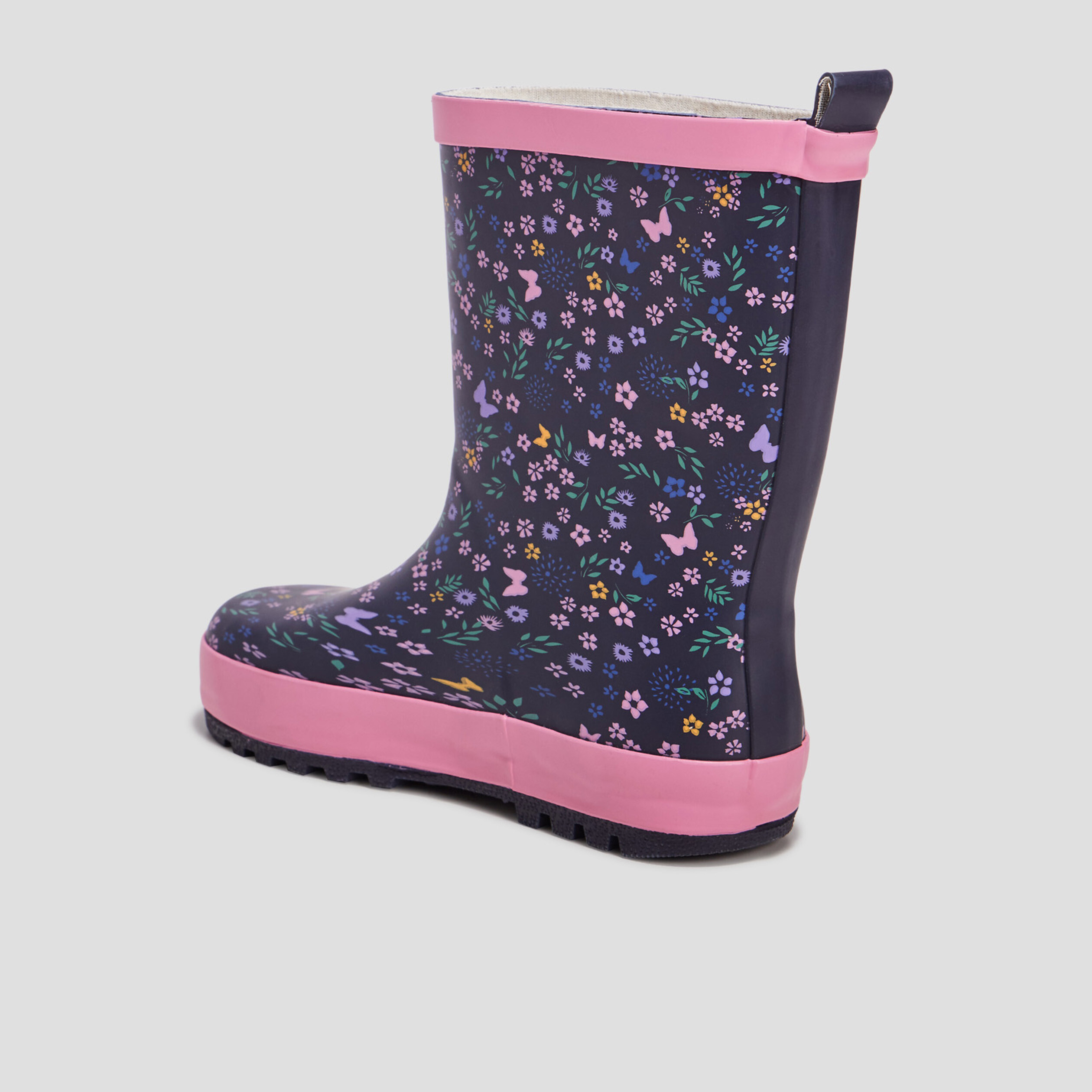 Bottes de pluie imprimé fleuri bleu marine fille | La Halle