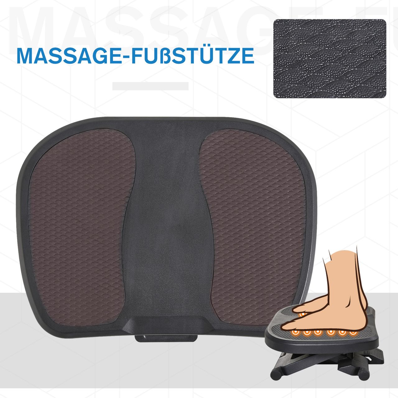 HOMCOM Fußstütze, Fußablage, Fußablage, 3 Höhen Verstellbar, HIPS, schwarz, 45 x 34 x (10-16,5) cm