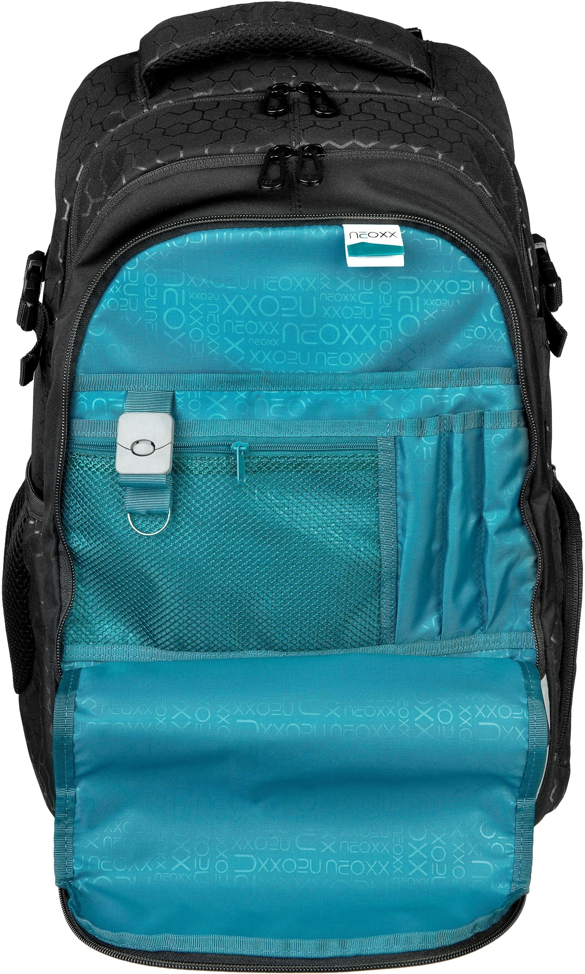 neoxx Schulrucksack Active, Lost in black, aus recycelten PET-Flaschen