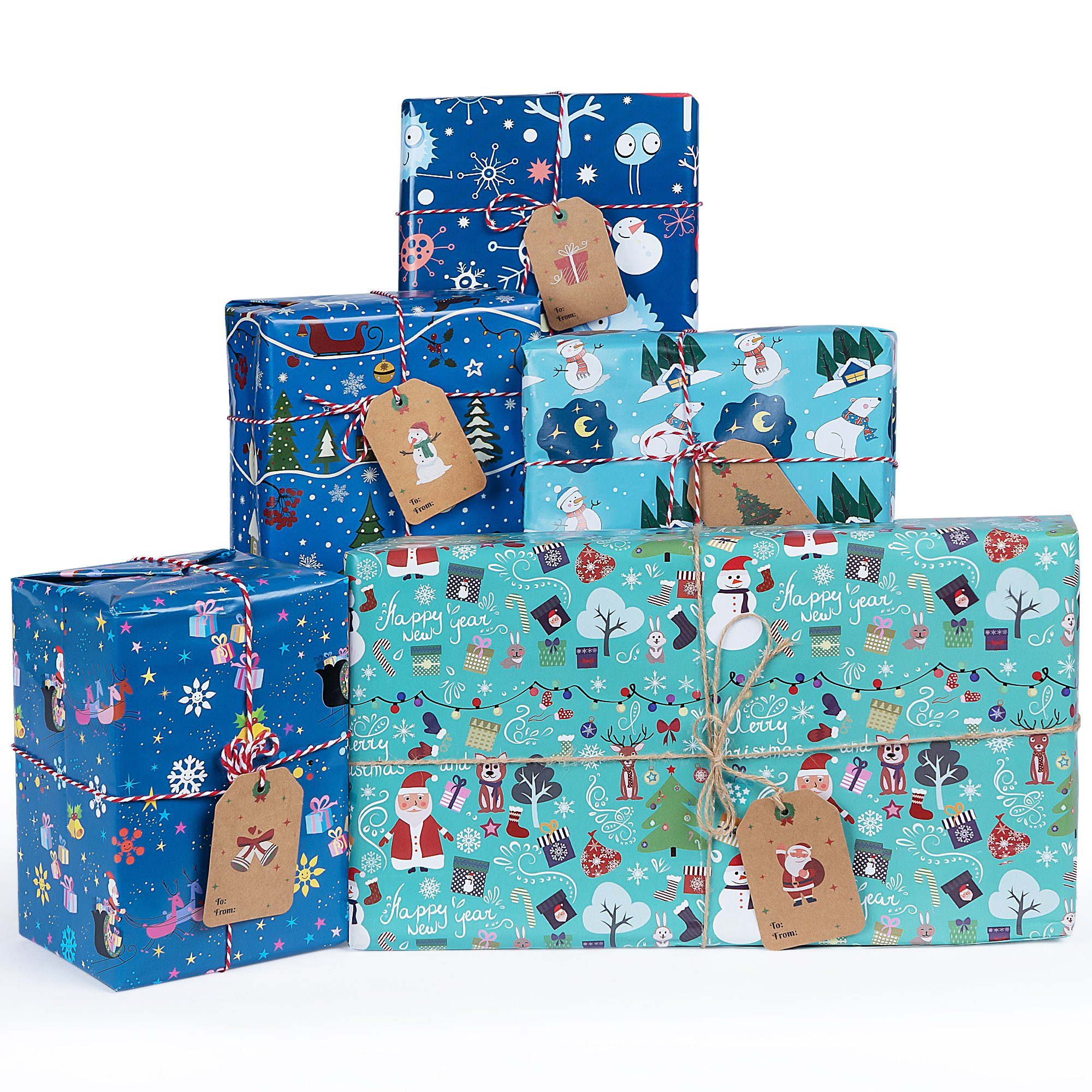 Homewit Geschenkpapier 10 Rollen Verpackungspapier, für Geburtstag, Urlaub, Babyparty, Ostern, Weihnachten Geschenkpapier