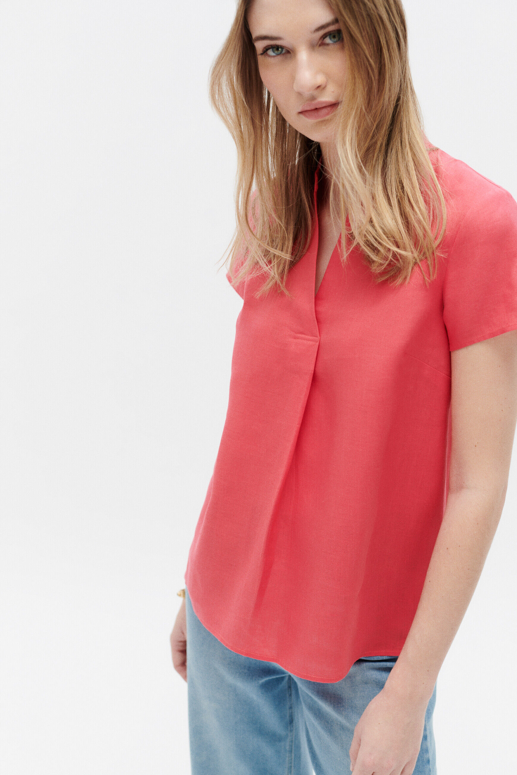 blouse kat 100% lin rose femme