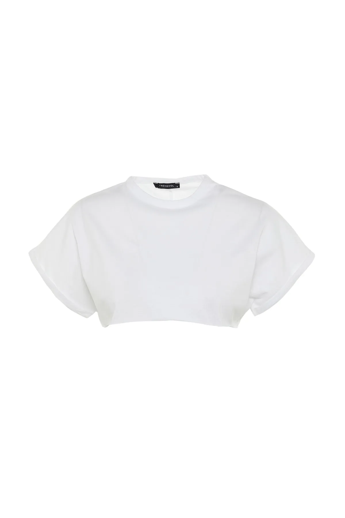 Trendyol Collection  Weißes Super-Crop-Strick-T-Shirt aus 100 % Baumwolle mit Rundhalsausschnitt TWOSS21TS0091